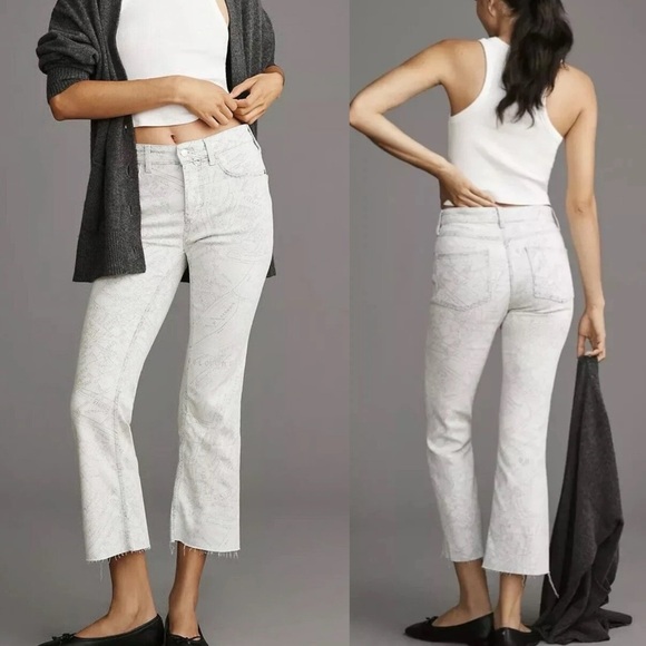 Pilcro x Anthropologie The Yaya Mid-Rise Crop Flare Paris Map Print Jeans Sz 34T - Picture 1 of 9